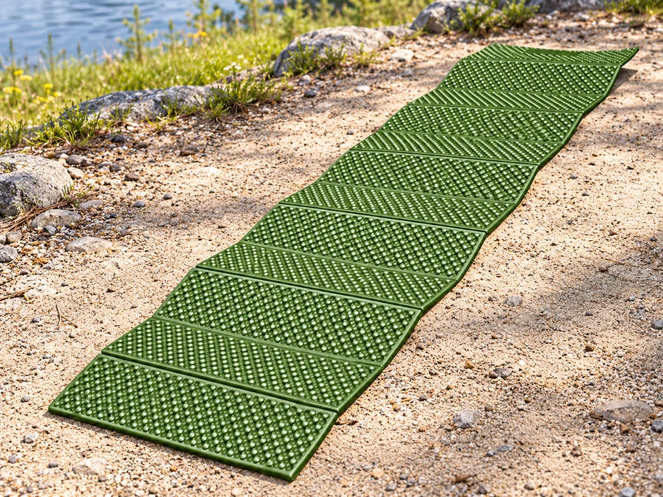 LIXADA — tapis mousse en accordéon — Un tapis déployé dans la teinte verte de la photo source ; variante couleur à confirmer.